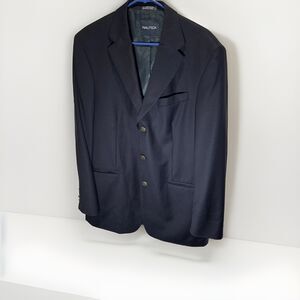 NAUTICA Men’s 100% Wool Navy  Blazer Metal Anchor Buttons Size 40L Yacht Boating